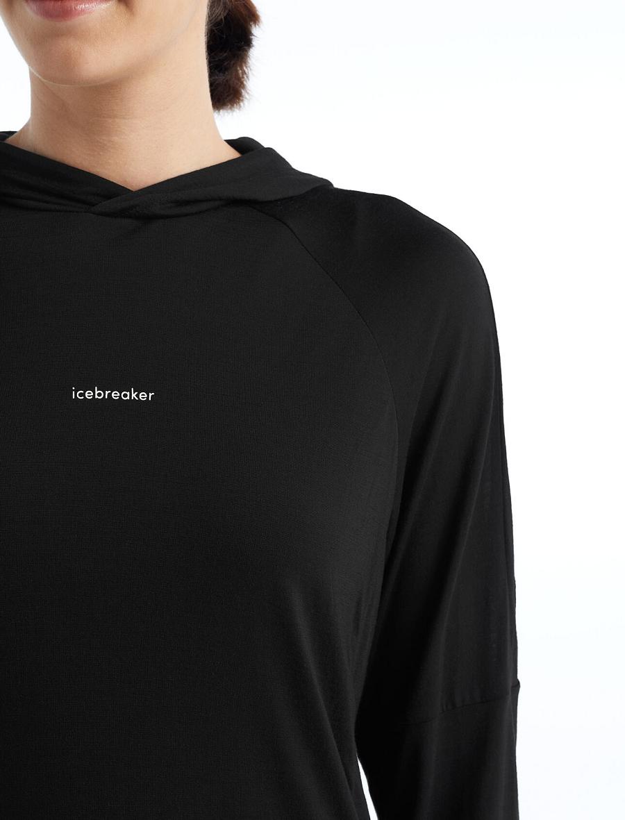 Sweat À Capuche Icebreaker Cool-Lite™ Merino Long Sleeve Femme Noir | FR 1669AHKP